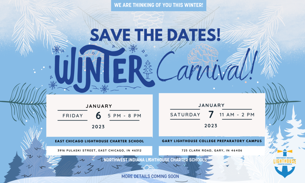 Save the Date for the Winter Carnival with dates, times, locations, and addresses