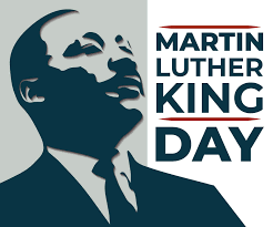 Silhouette of Martin Luther King, Jr.  with the text saying "Martin Luther King Day"