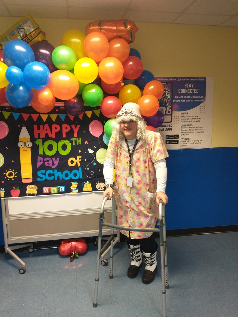 Principal Franz celebrating 100th Day of School