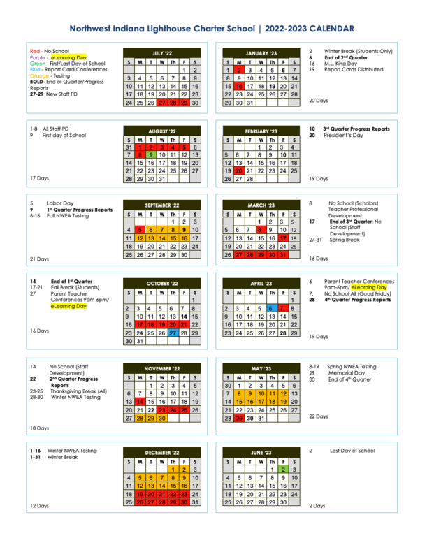 School Year Calendar Screenshot, click here to view pdf version